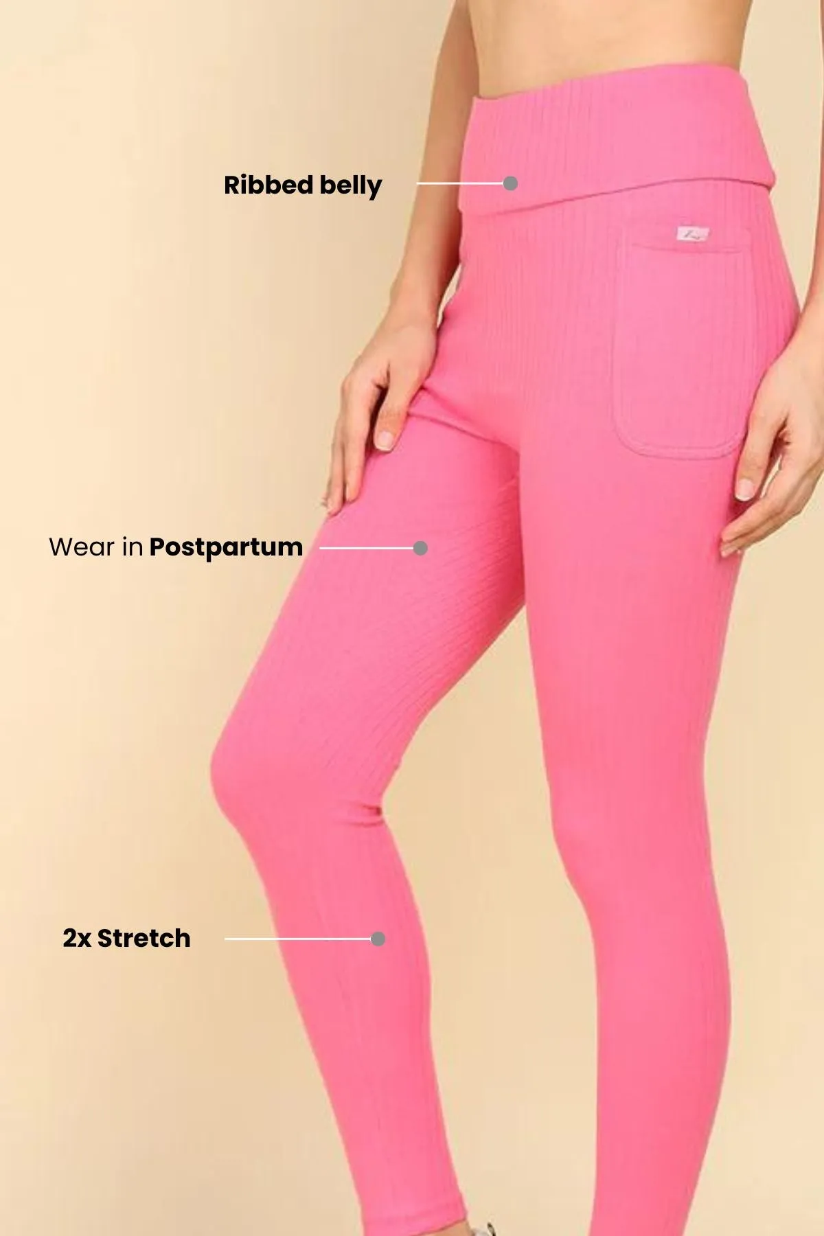 All Over Ribbed Cotton Pink Mom Legging
