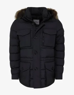 Augert Navy Blue Fur Trim Down Jacket