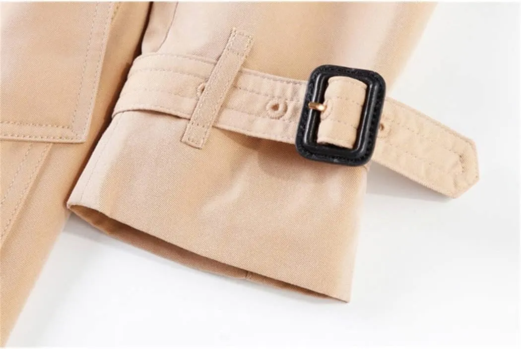 Autumn Winter Women's Trench Coat with Belt Buckle Slim Fit Double Breasted Outerwear