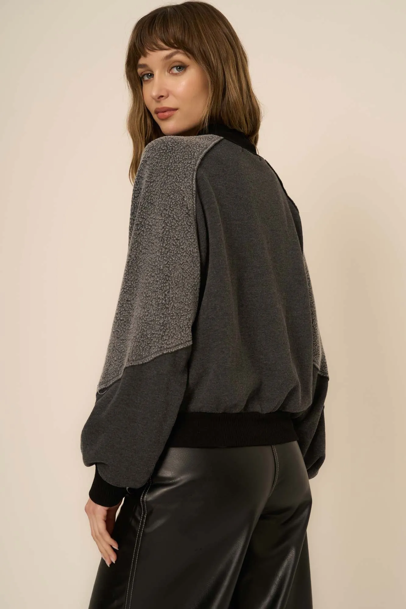 Bette Seamed Fleece Mock Neck Sweatshirt - Black