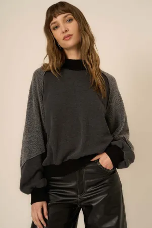 Bette Seamed Fleece Mock Neck Sweatshirt - Black