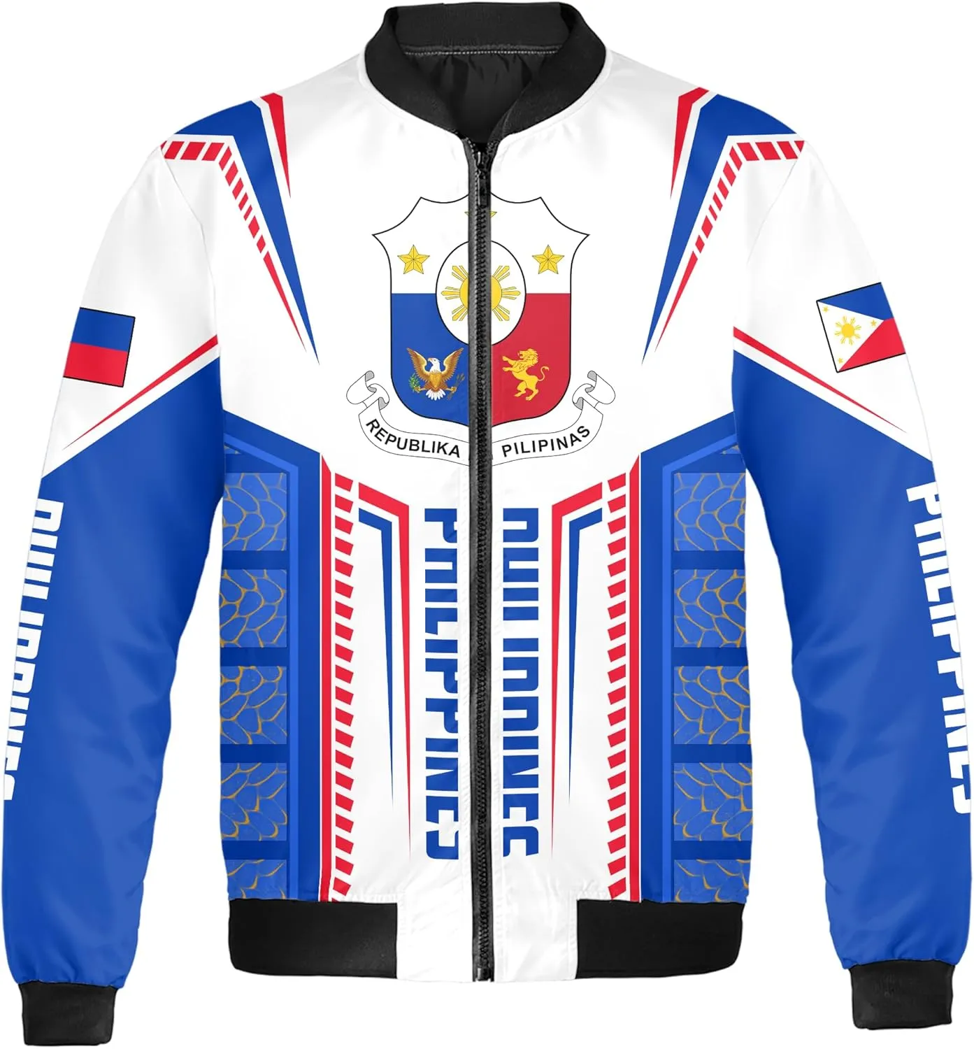 Camelliaa Shop Personalized Philippines Flag AOP Bomber Jacket Casual Bomber S-5XL, Philippines Jacket For Men