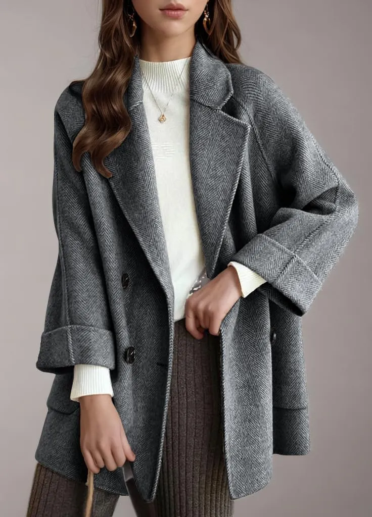chouyatou Women's Casual Notch Lapel Double Breasted Warm Shacket Jacket Wool Coat