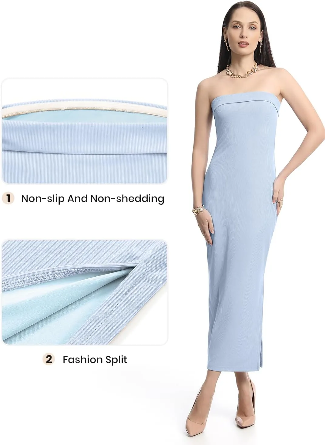 Cosy Pyro Womens Bodycon Long Dresses Summer Fitted Dress Maxi Tube Dress Ribbed Strapless Side Slit