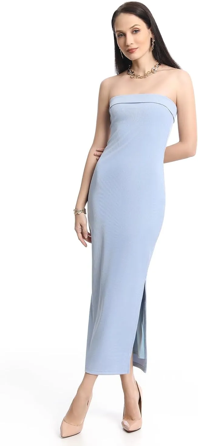 Cosy Pyro Womens Bodycon Long Dresses Summer Fitted Dress Maxi Tube Dress Ribbed Strapless Side Slit