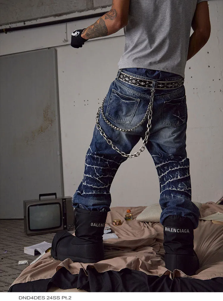 Damaged straight leg jeans