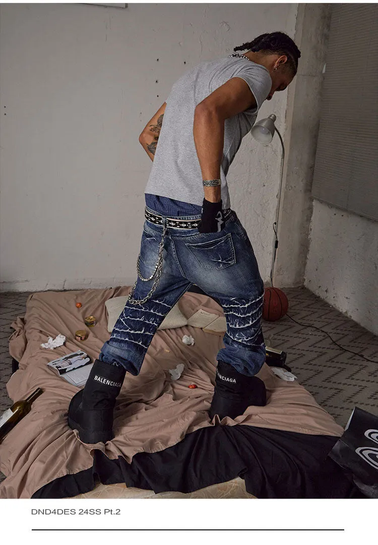 Damaged straight leg jeans