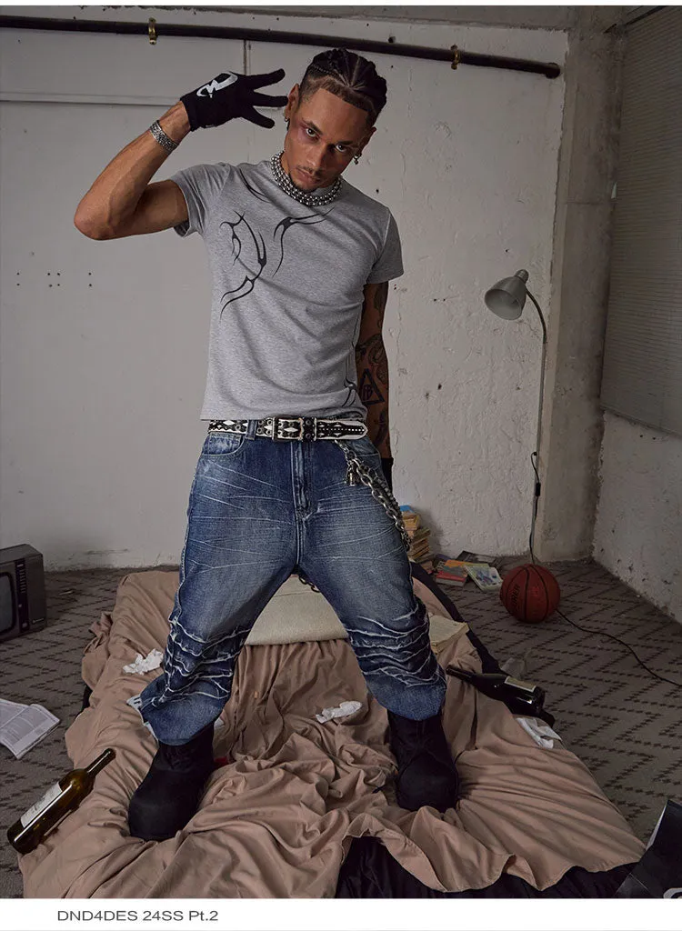 Damaged straight leg jeans