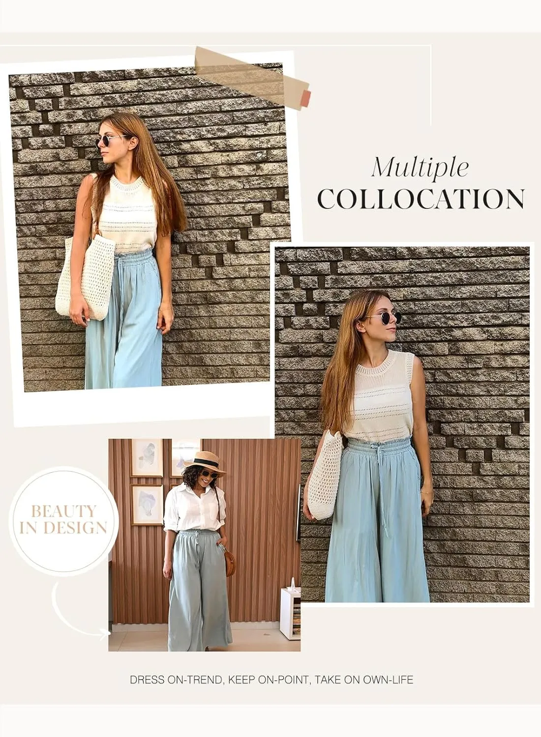 Dokotoo Pants for Women Casual Elastic Waist Wide Leg Pants with Pockets