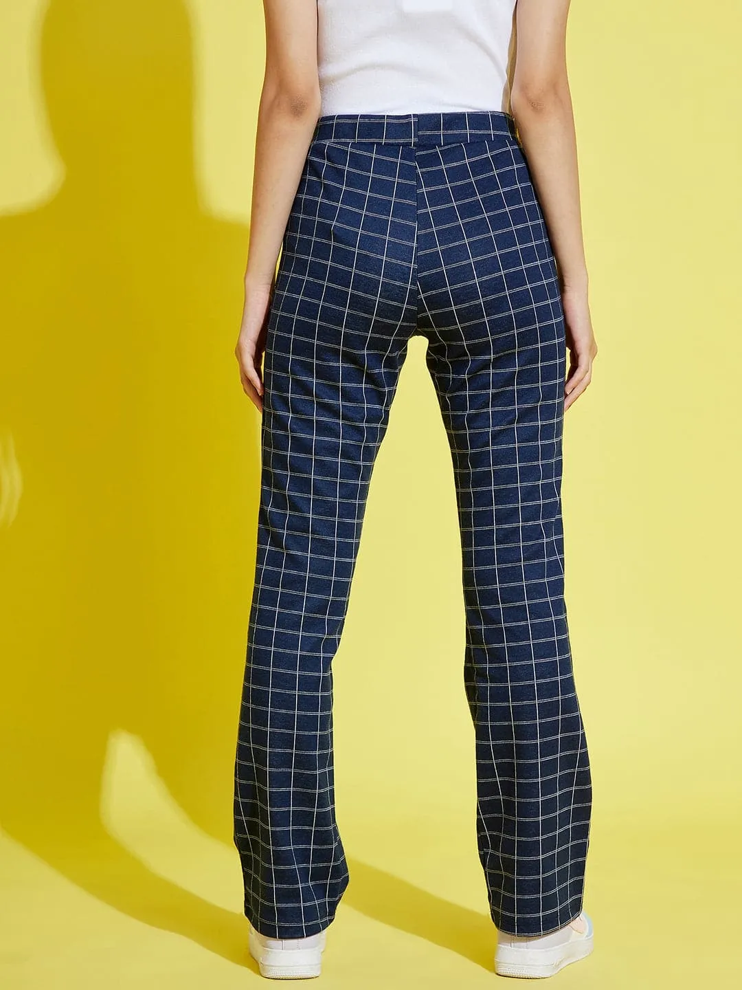 Girls Blue Check Bell Boot Leg Pants - Lyush Kids
