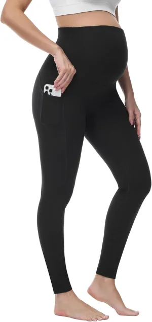 HOFISH Women's Maternity Leggings Over The Belly Soft Non-See-Through Workout Yoga Pants Pregnancy Leggings