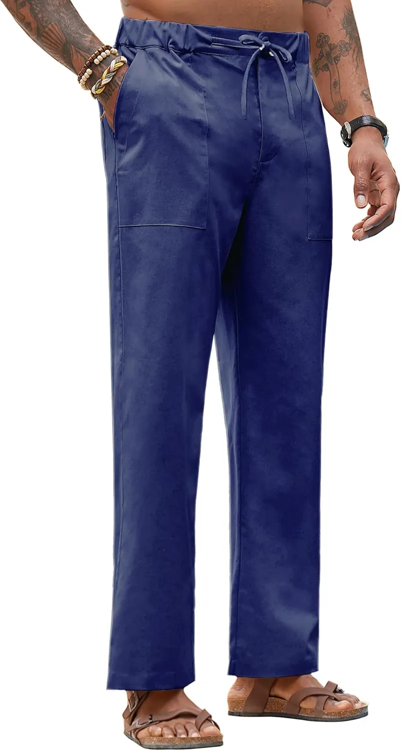 Linen Pants for Men - Casual Wide Leg Beach & Lounge Pants with Pockets