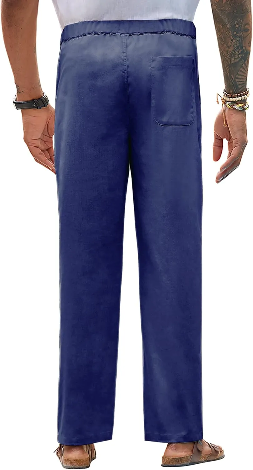 Linen Pants for Men - Casual Wide Leg Beach & Lounge Pants with Pockets