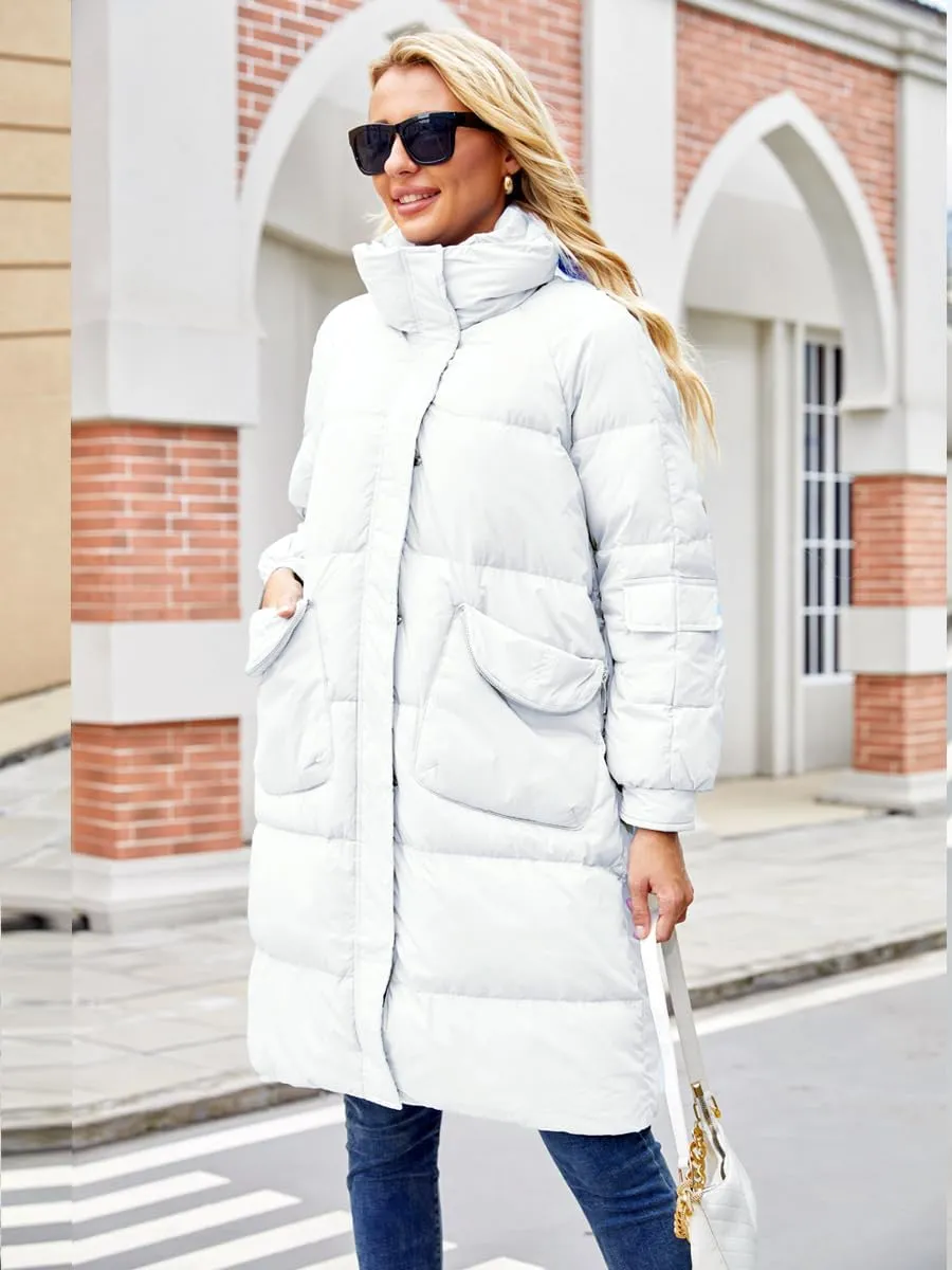 Long Winter Down Coats for Women with Hood Puffer Jacket Womens Lightweight Down Jacket with Pocket