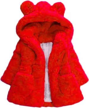 Mallimoda Girls Winter Warm Coats Ear Hooded Faux Fur Fleece Jacket