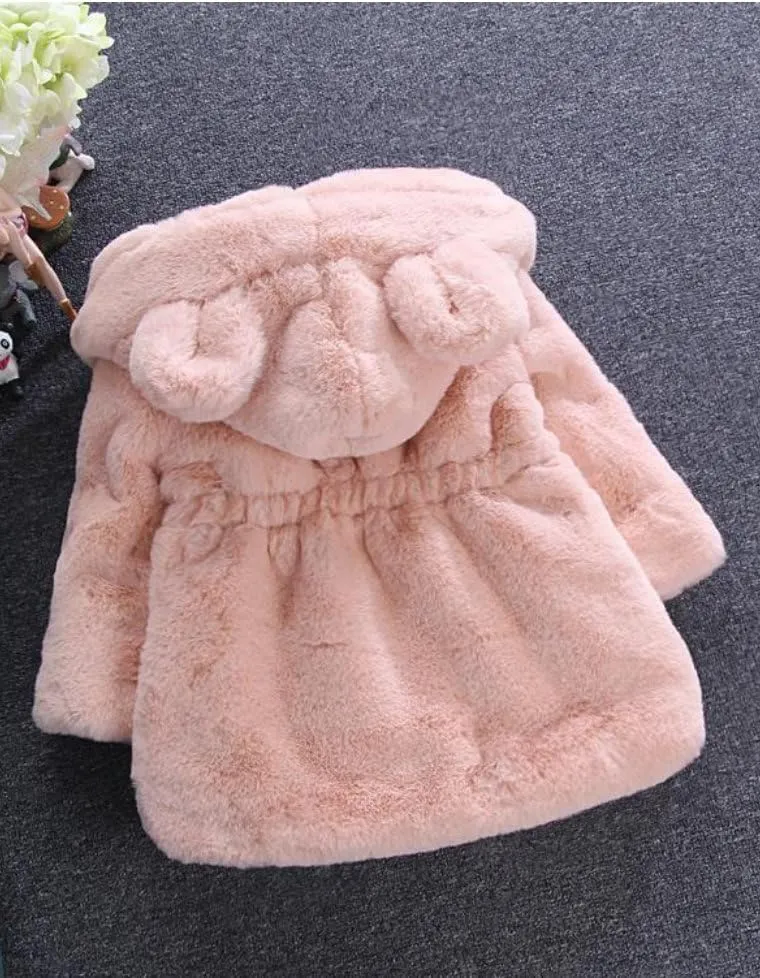 Mallimoda Girls Winter Warm Coats Ear Hooded Faux Fur Fleece Jacket