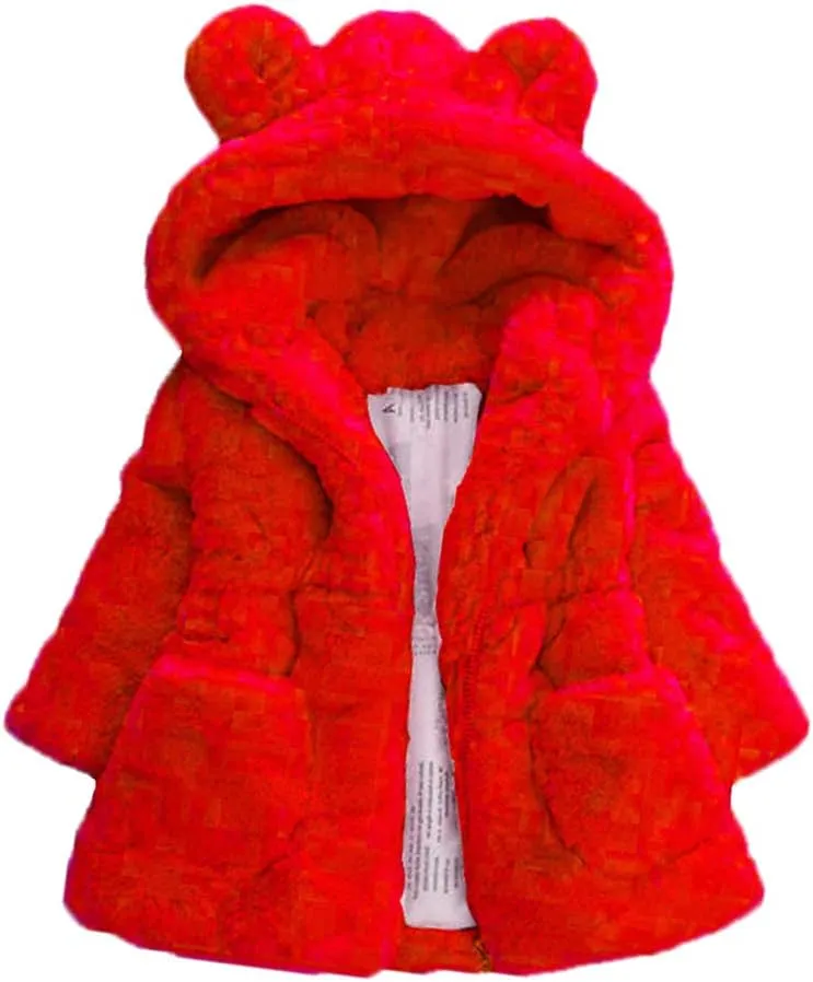 Mallimoda Girls Winter Warm Coats Ear Hooded Faux Fur Fleece Jacket
