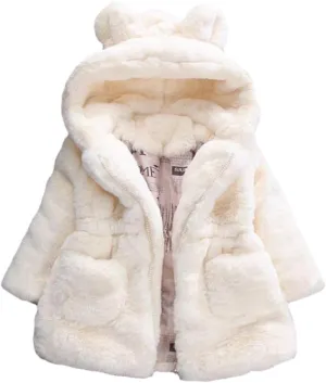 Mallimoda Girls Winter Warm Coats Ear Hooded Faux Fur Fleece Jacket