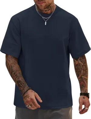 Mens Oversized T-Shirts Heavyweight Cotton Crew Neck Stretch Fashion Summer Thick Tee Tops (S-XXL)
