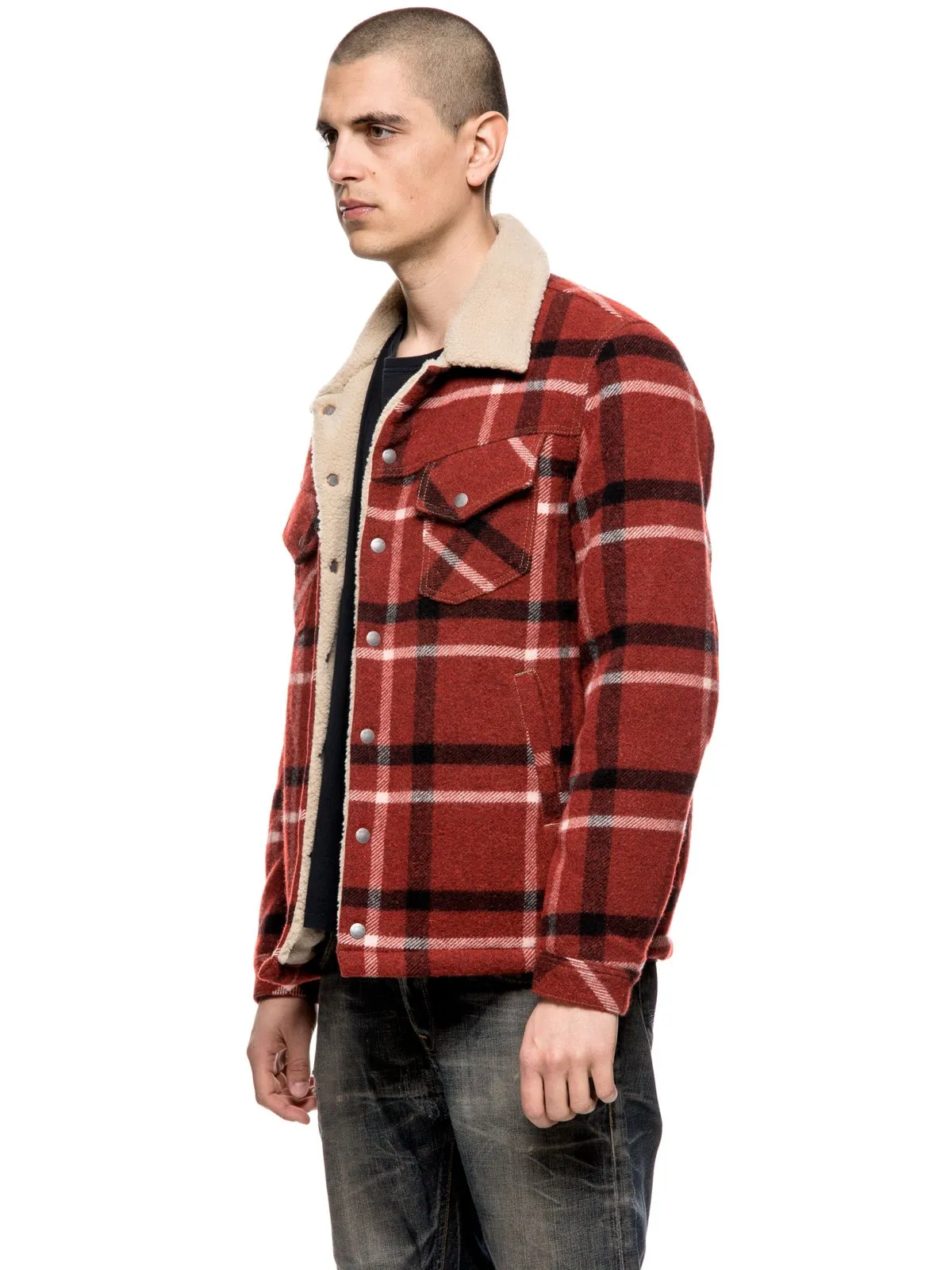 Nudie Jeans Lenny Wool Check Ruby