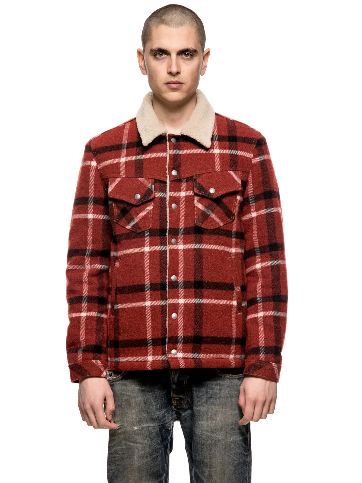 Nudie Jeans Lenny Wool Check Ruby