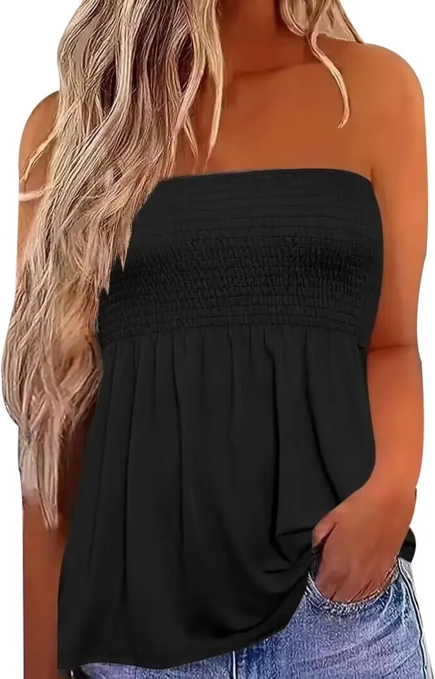 Patchwork Print Tube Tops Women Elastic Trim Strapless Vintage Blouse Multicolour Off The Shoulder Tee