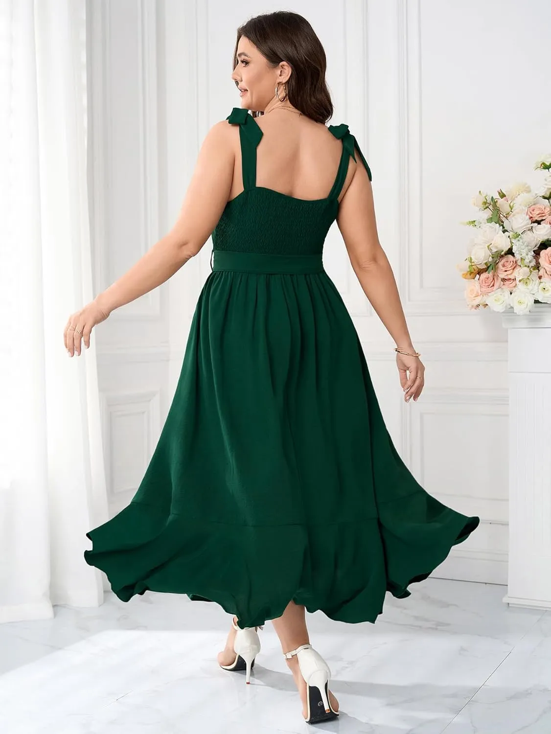 Plus Size Wedding Guest Dress Square Neck Ruffle A Line Elegant Bridesmaid Formal Cocktail Party Dresses for Women