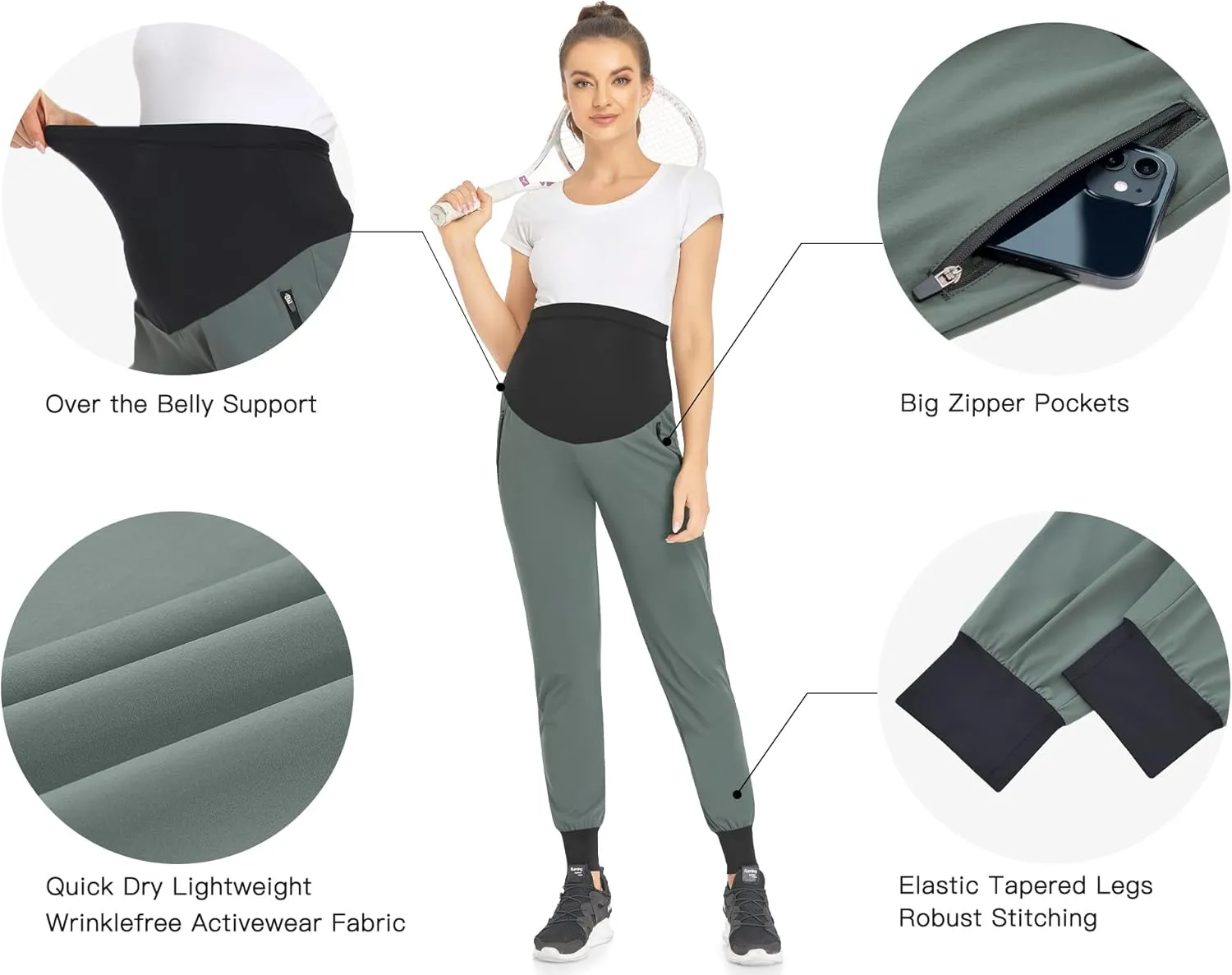 POSHGLAM Women's Maternity Joggers Casual Scrub Pants Quick-Dry Lightweight Active Pants