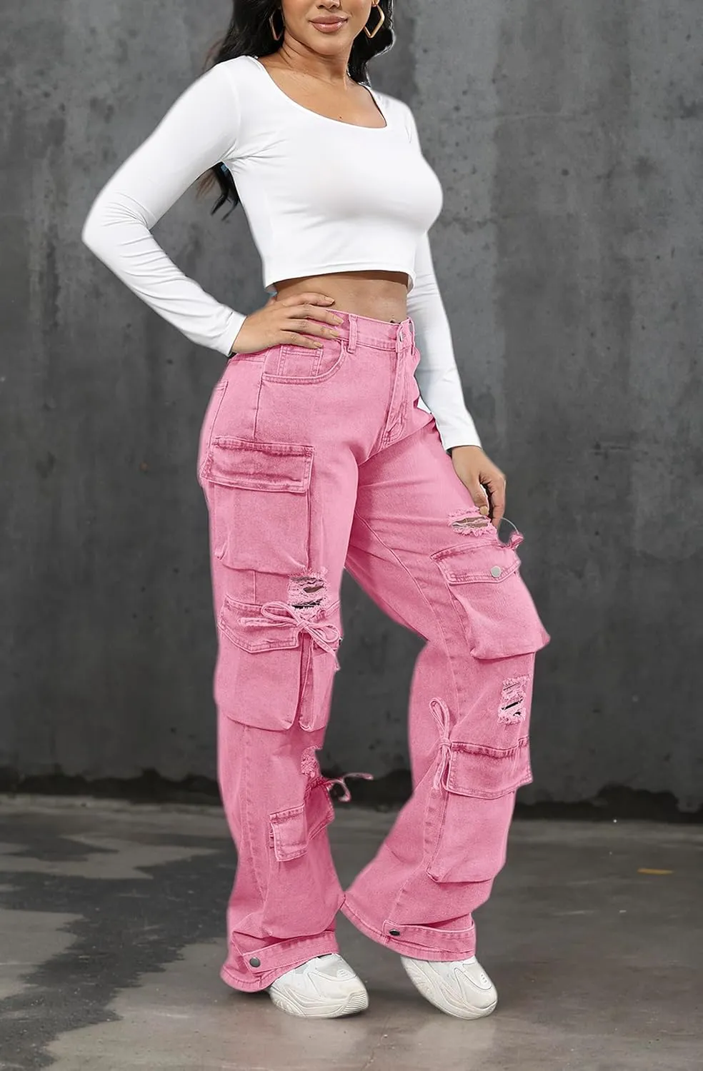 Ryehack Women??s Baggy Jeans Y2k Cargo Jeans Casual High Waist Baggy Denim Cargo Pants with Pockets Streetwear