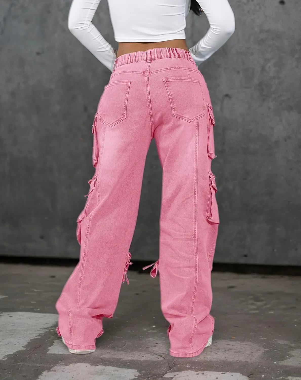 Ryehack Womens Baggy Jeans Y2k Cargo Jeans Casual High Waist Baggy Denim Cargo Pants with Pockets Streetwear
