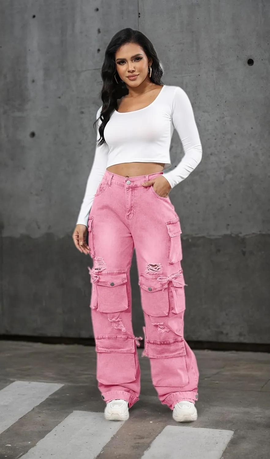 Ryehack Womens Baggy Jeans Y2k Cargo Jeans Casual High Waist Baggy Denim Cargo Pants with Pockets Streetwear