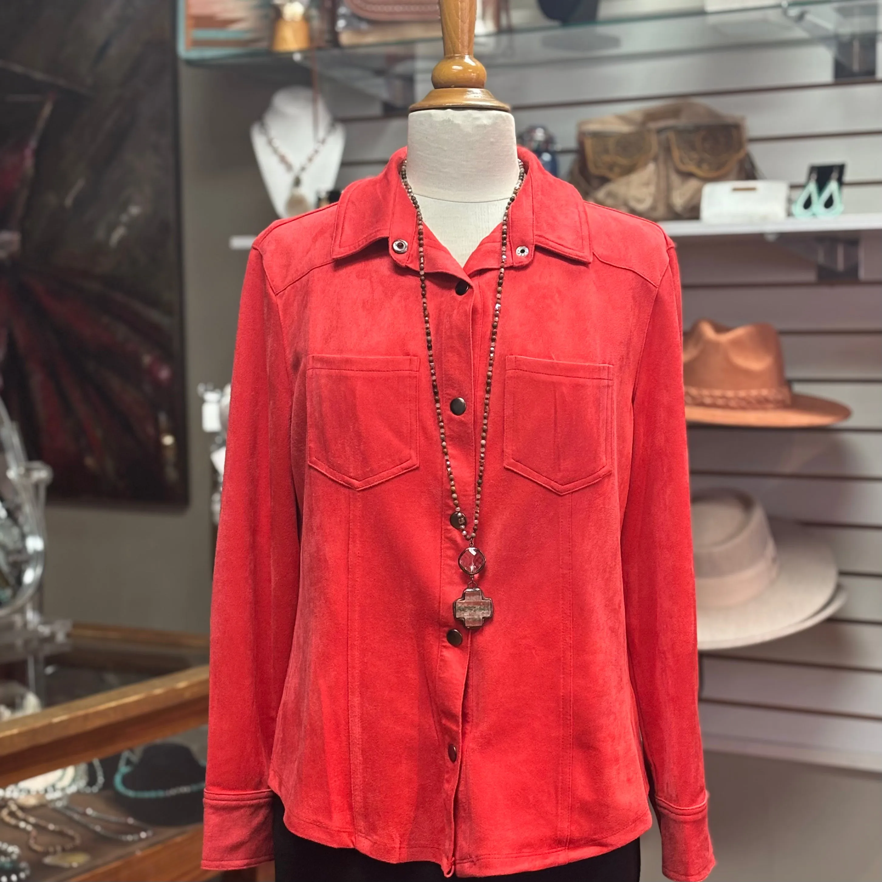 W.A.Y - Suede Button Up-Coral
