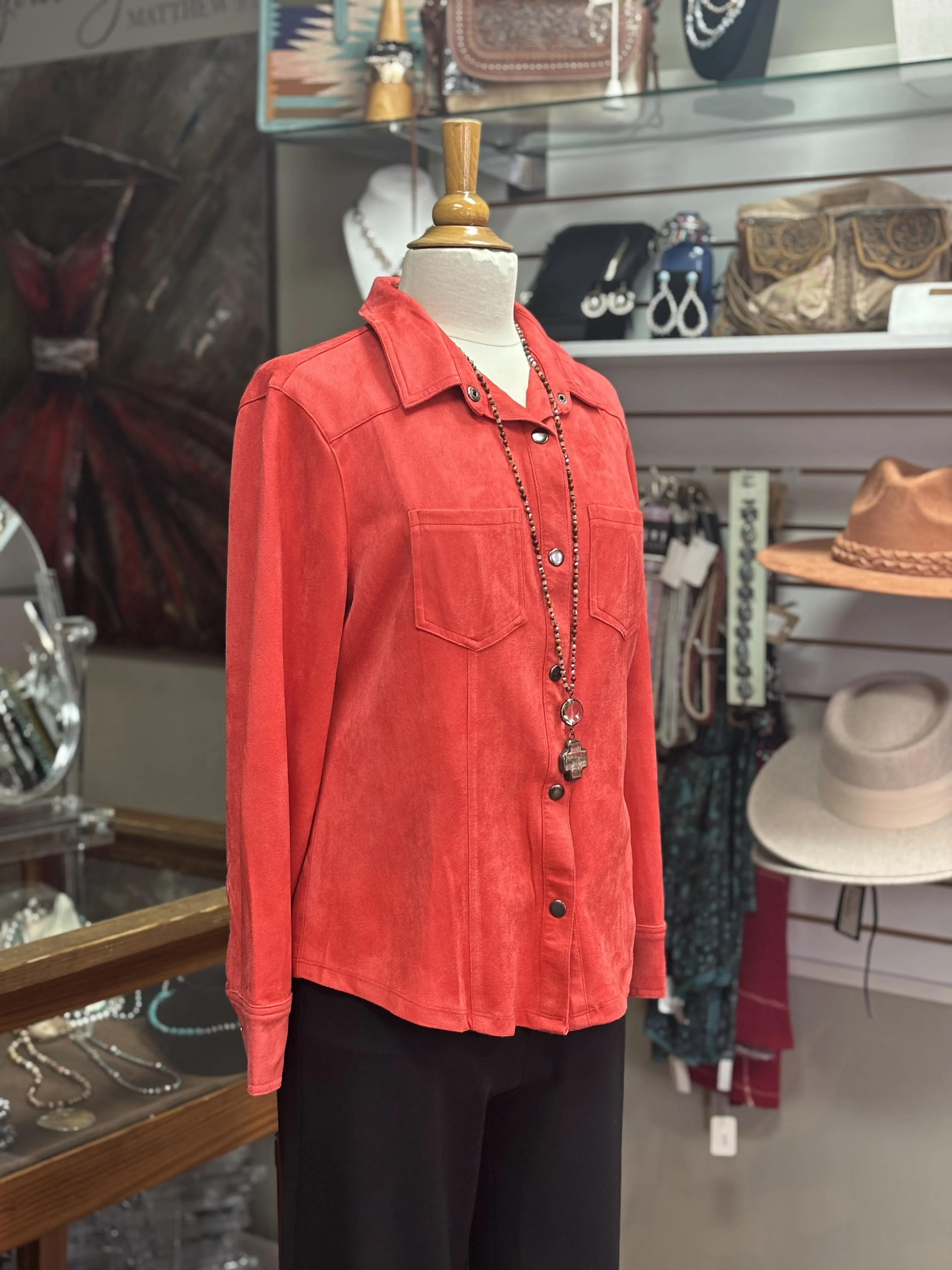 W.A.Y - Suede Button Up-Coral