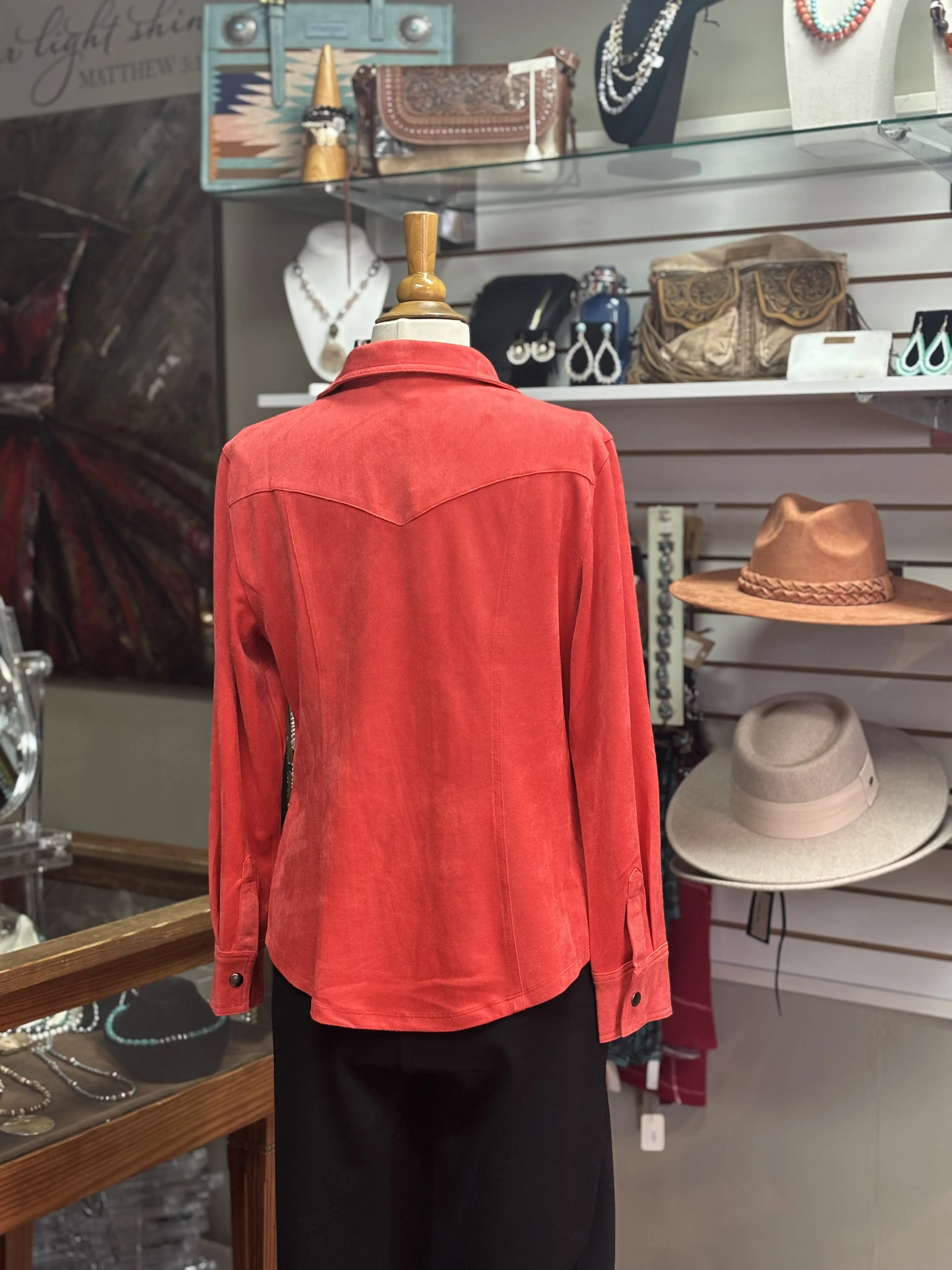 W.A.Y - Suede Button Up-Coral