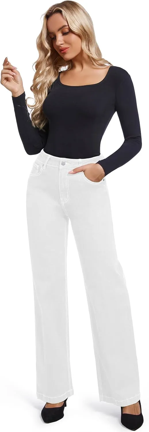 Women's Jeans Straight Leg Casual High Waisted Stretch Trendy Black Pull On Jeans for Women