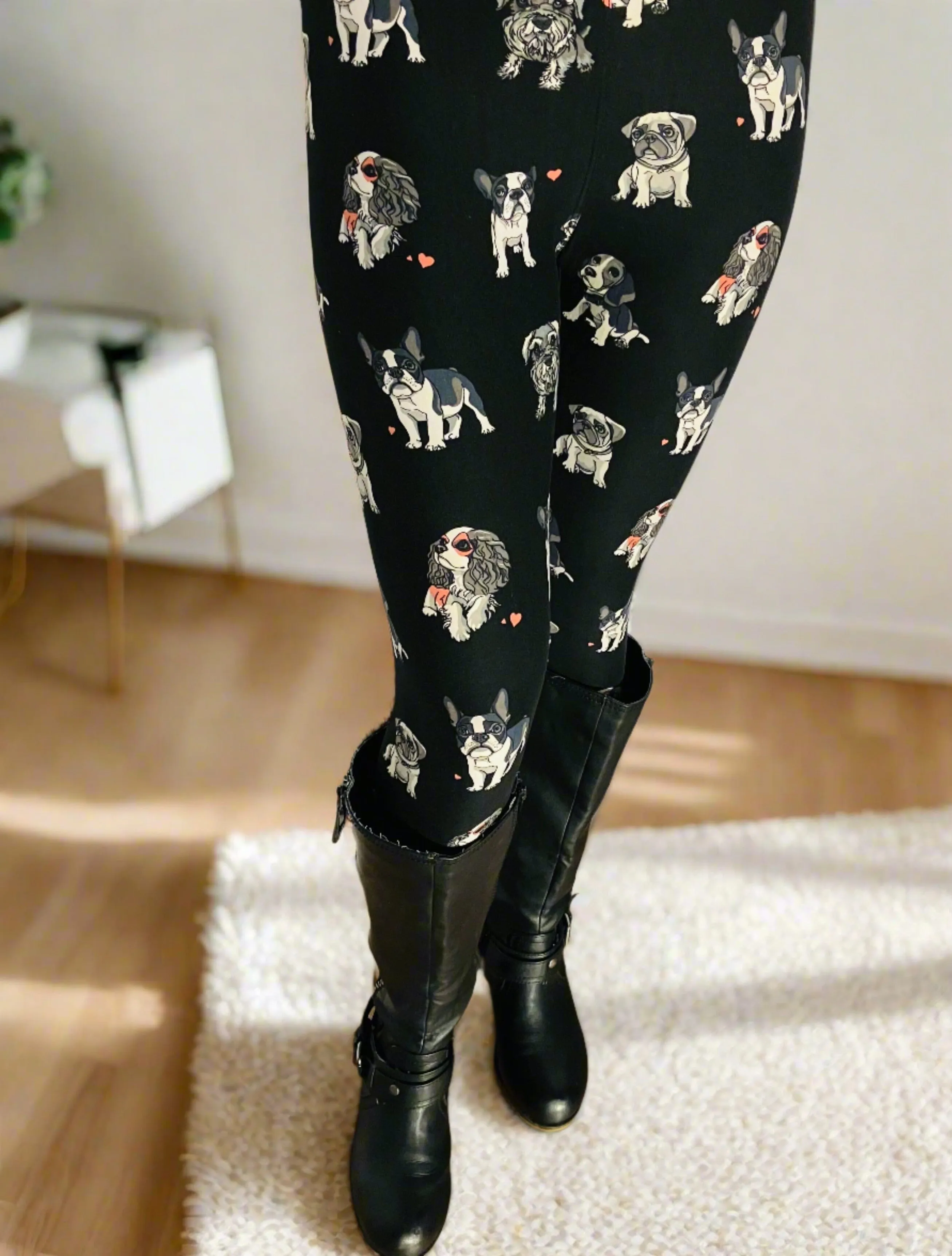 Womens Multi-Breed Dog Leggings, Soft Yoga Pants, Sizes 0-20, Yoga Waist, Black/Multi