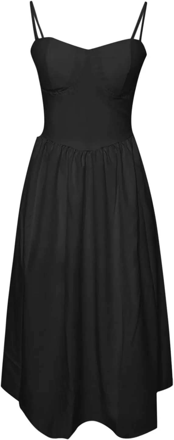 Women's Sexy Low Cut Spaghetti Strap Long Dresses Casual Sleeveless Trendy Slimd Midi Dress Square Neck Bustier Dress