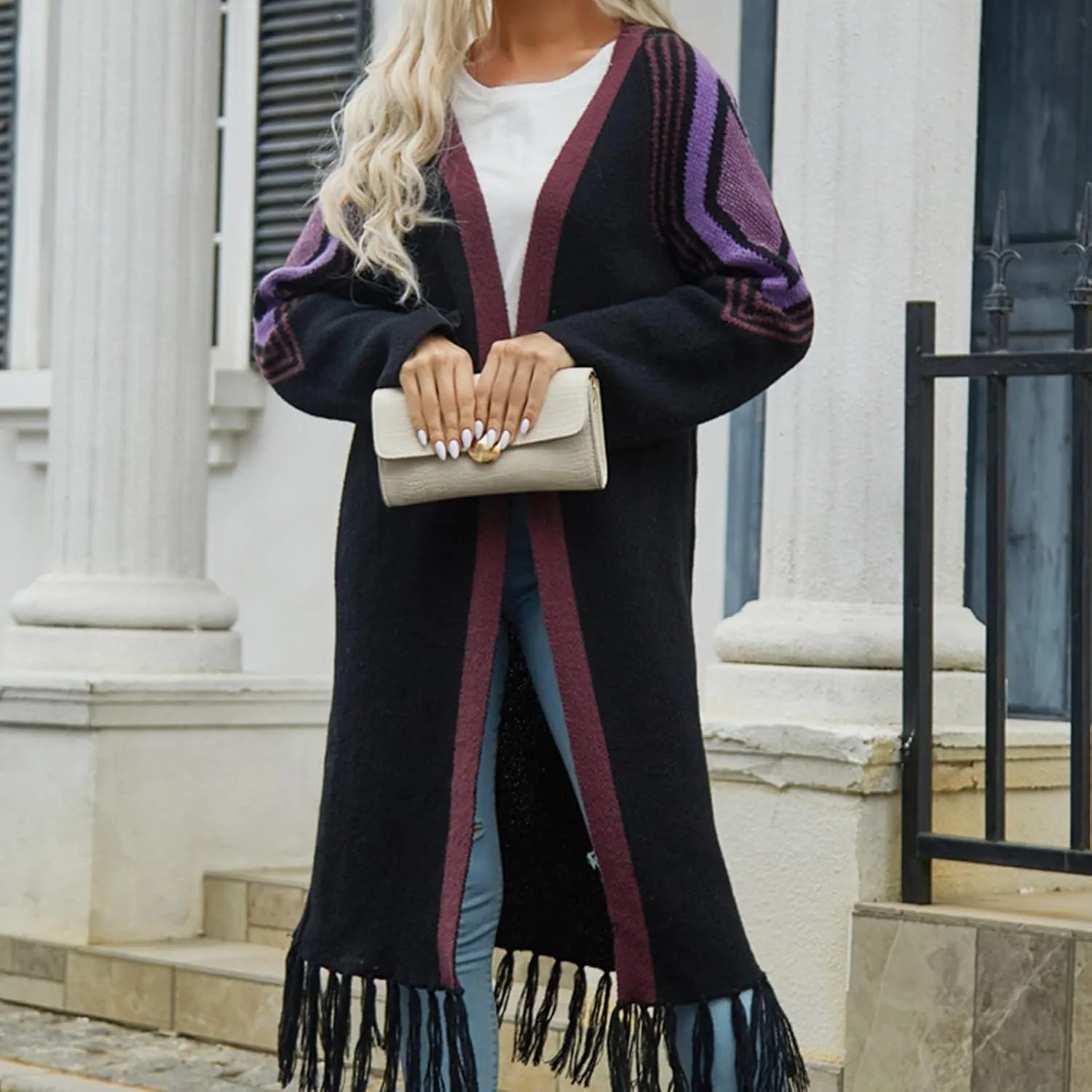 Womens Sweaters,Womens Long Cardigans Cable Knitted Open Front Oversized Tassels Outerwear Sweater Coat Knitwear