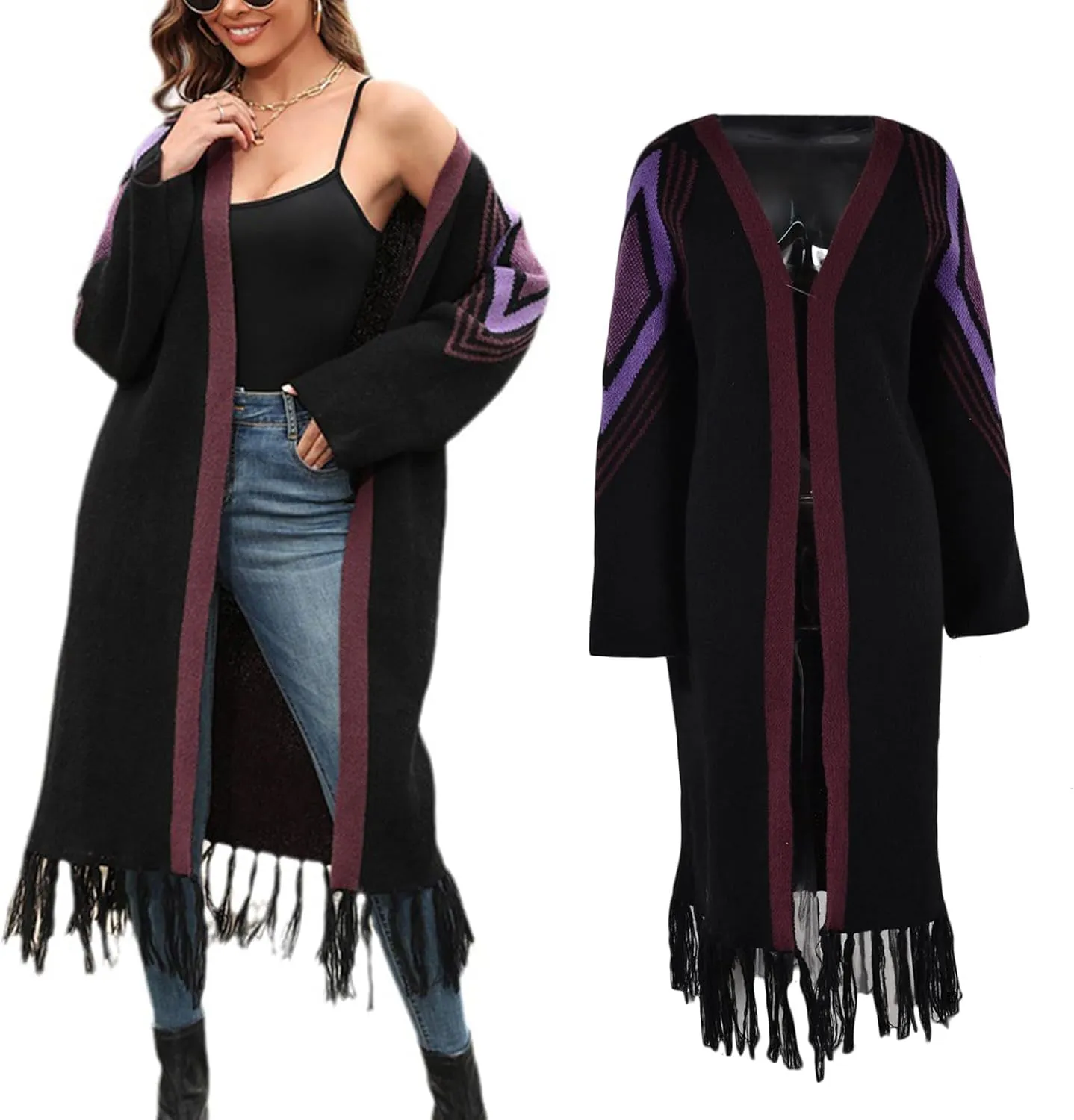 Womens Sweaters,Womens Long Cardigans Cable Knitted Open Front Oversized Tassels Outerwear Sweater Coat Knitwear