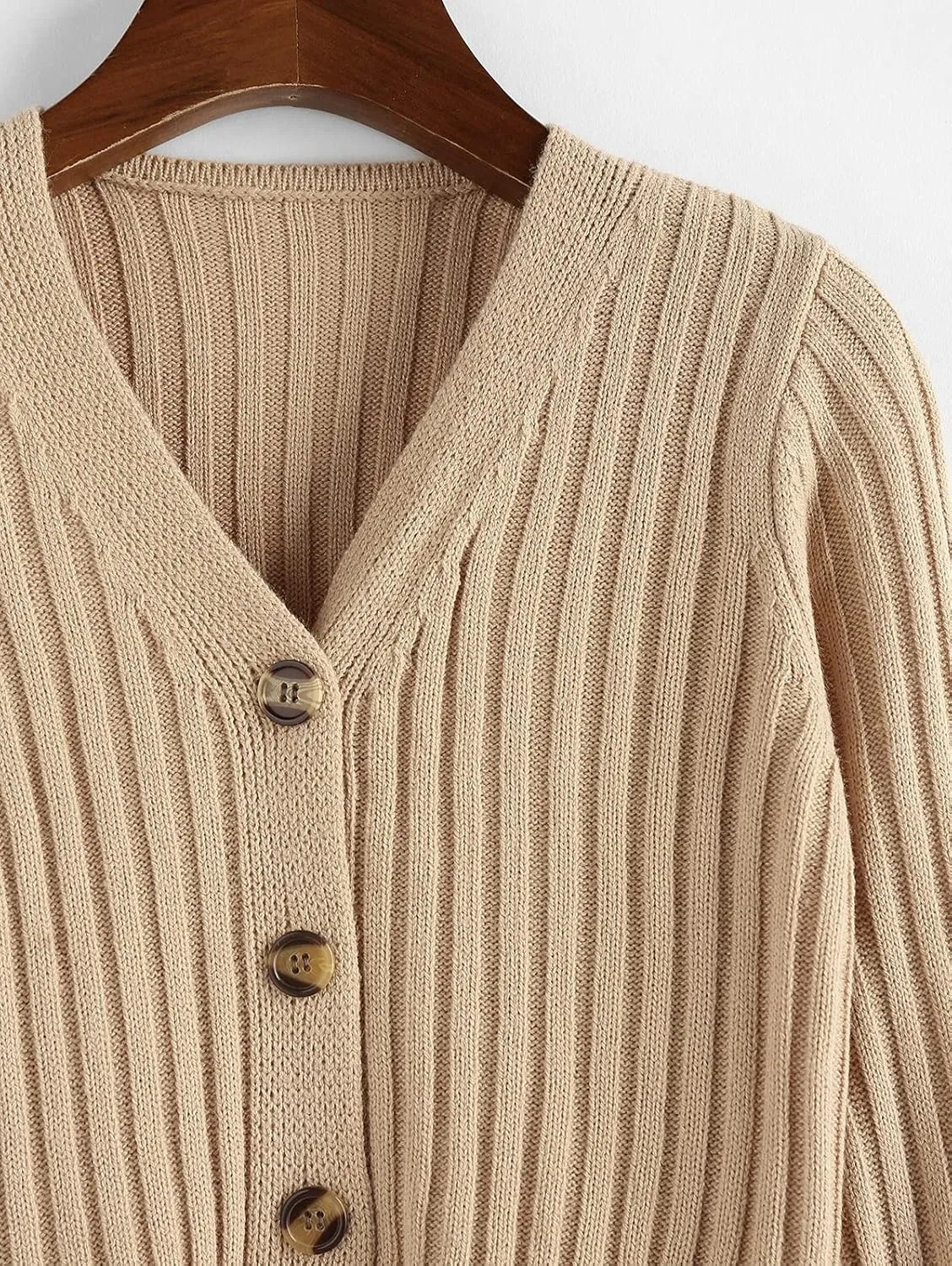 ZAFUL Women's V Neck Ribbed Button Up Cardigan Solid Knitwear Long Sleeve Surplice Crop Tops Sweaters
