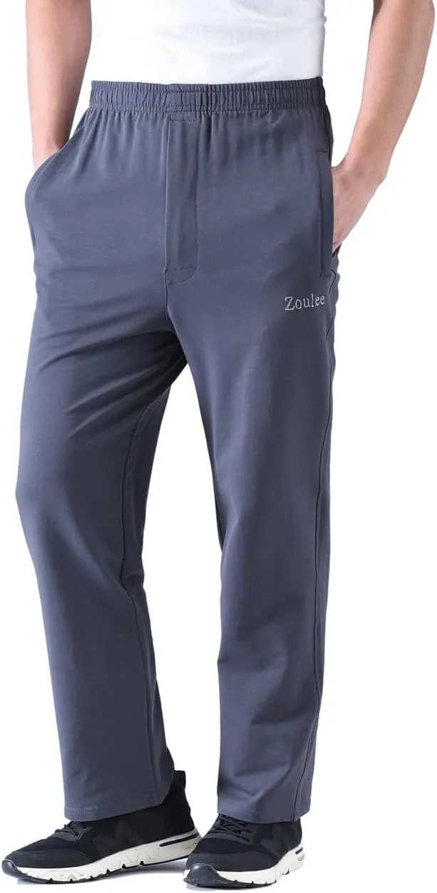 Zoulee Men's Casual Cotton Jogger Sweatpants Zipper Front Pants