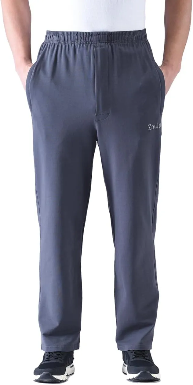 Zoulee Men's Casual Cotton Jogger Sweatpants Zipper Front Pants